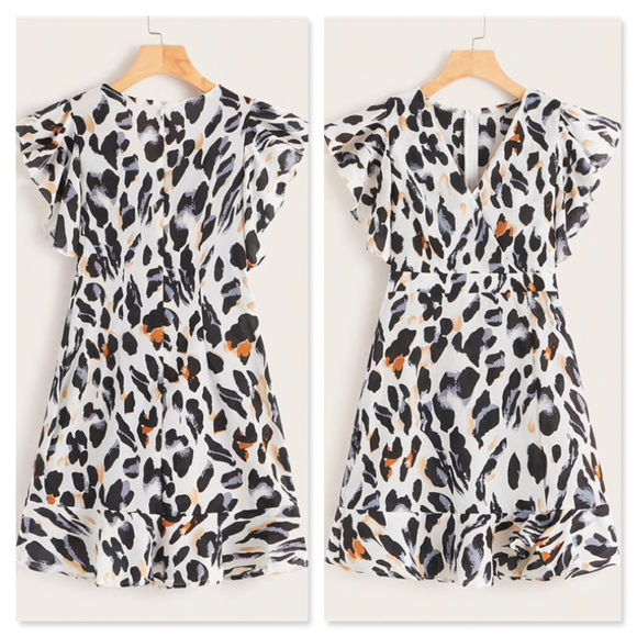 Cheetah Ruffle Detail Surplice V-Neck Mini Dress - Picture 6 of 9